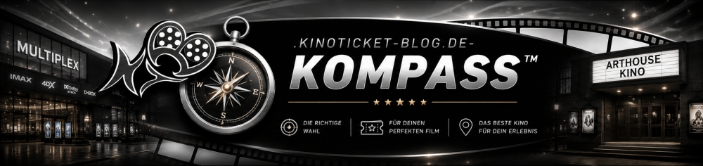 .kinoticket-blog.de-Kompass™ mit einem Multiplexkino links und einem Arthouse-Kino rechts