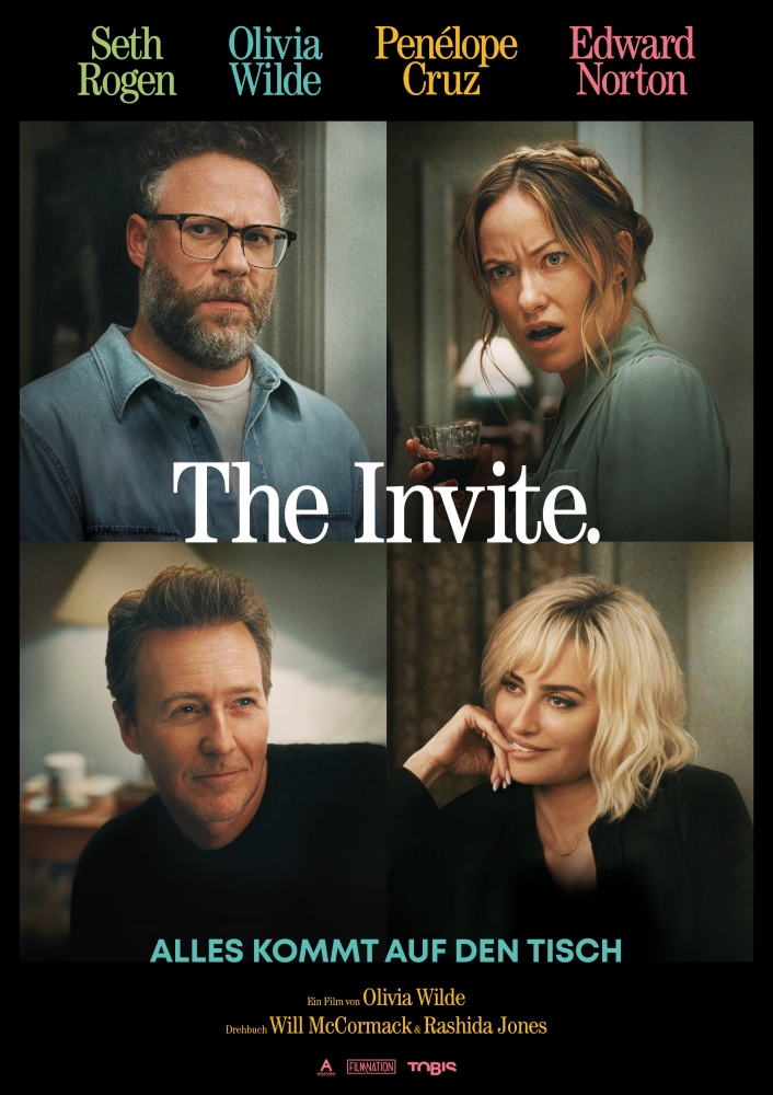 Vier Personen in vier Quadrqten mit unterschiedlichen Gesichtsausdrücken - The Invite